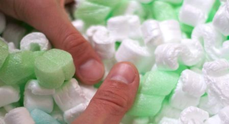 Sustainable cushioning material - Holding styrofoam chips in your hand